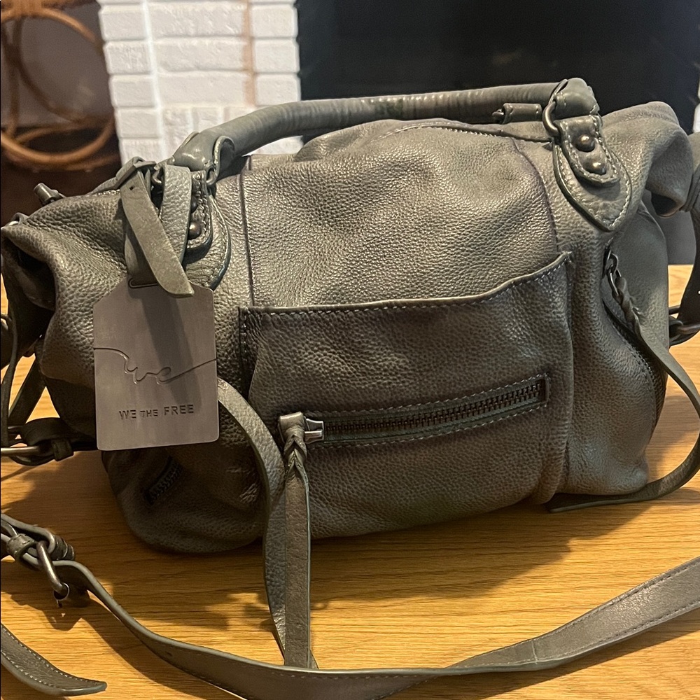 We The Free Baby Emerson Secret Sage Green Pebbled Leather Shoulder Bag